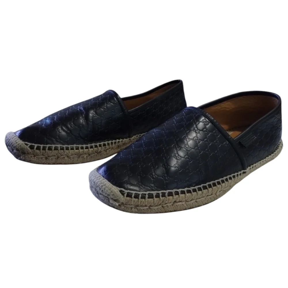 Gucci Microguccissima Black‎ Embossed Leather Slip-On Espadrilles Women's 8